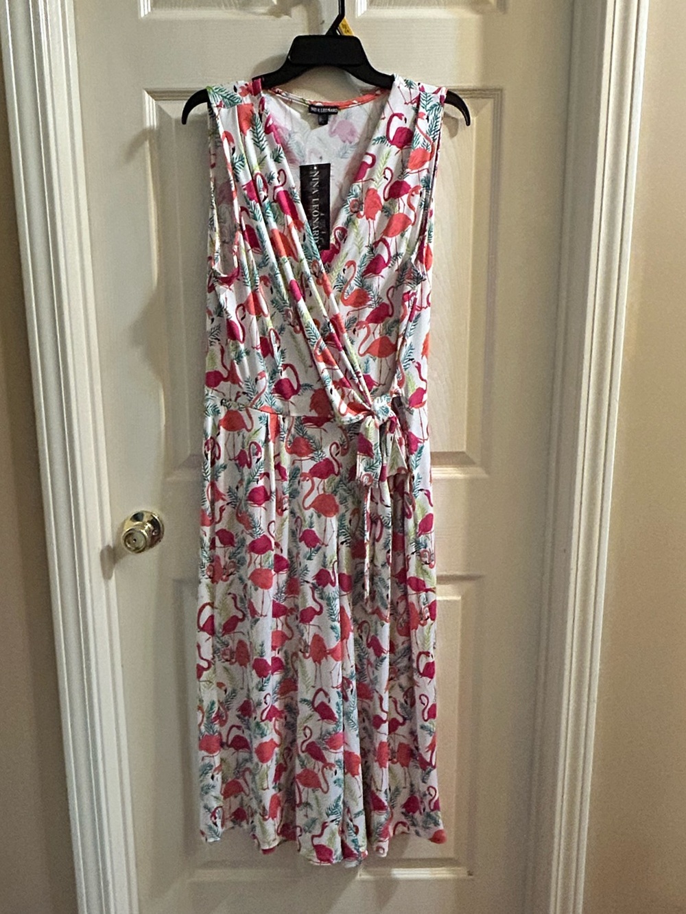 Sleeveless Wrap Romper with Pink Flamingo Print
